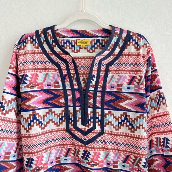 Roberta Roller Rabbit Aztec Multicolored Print Tunic Blouse Top Women’s Large - Picture 2 of 9